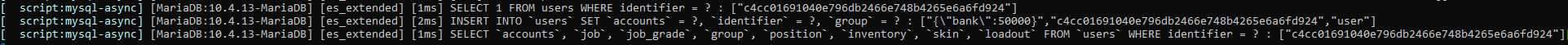 This is an example of SQL debug prints in the server console.